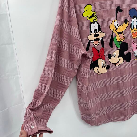 Disney Mickey Mouse  Y2K Flannel Womens Top 2X Plaid Donald Minnie Kawaii Retro - Picture 7 of 15